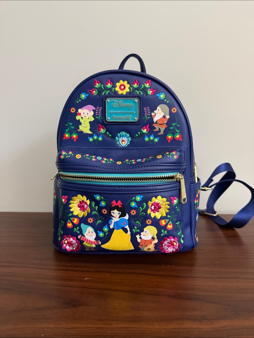 Disney Snow White Floral Backpack Purse in Blue, Like New